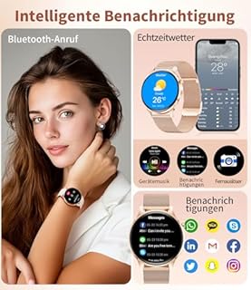 Smartwatch Damen mit Telefonfunktion, 1,32'' HD AMOLED Display Smart Watch, Elegante Armbanduhr für iOS Android, 100+ Sportmodi Fitnessuhr, Schrittzähler, 24H Pulsuhr, Schlafmonitor, IP68 Wasserdicht