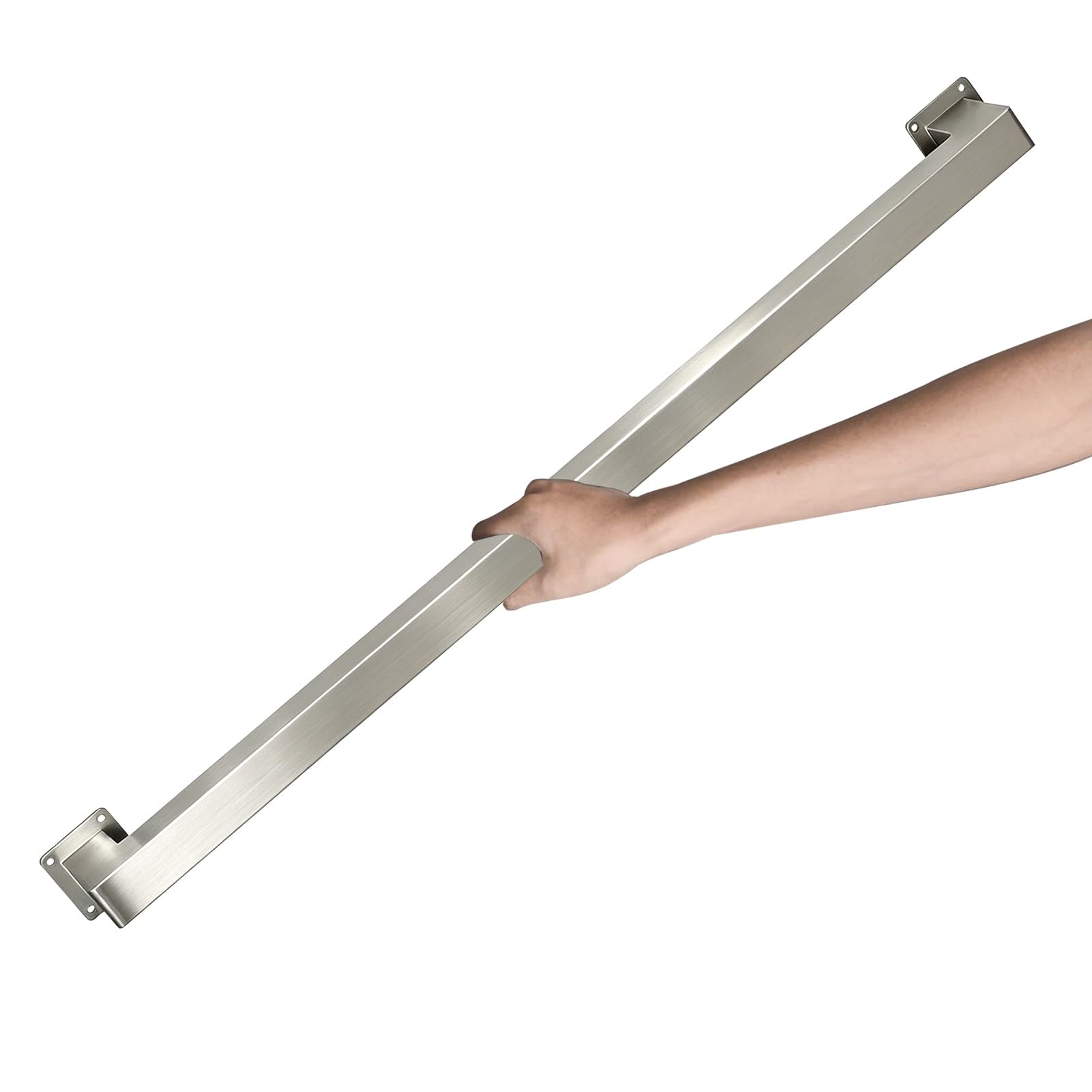 Drsyffsup Silver Handrails for Stairs | 1m 1.5m 2m 3m 4m 5m 6m Banister Hand Rail Kit - Internal Staircase Steel Banniser Non-Slip Grab Rail - Square Tube Design(12ft/3600mm)