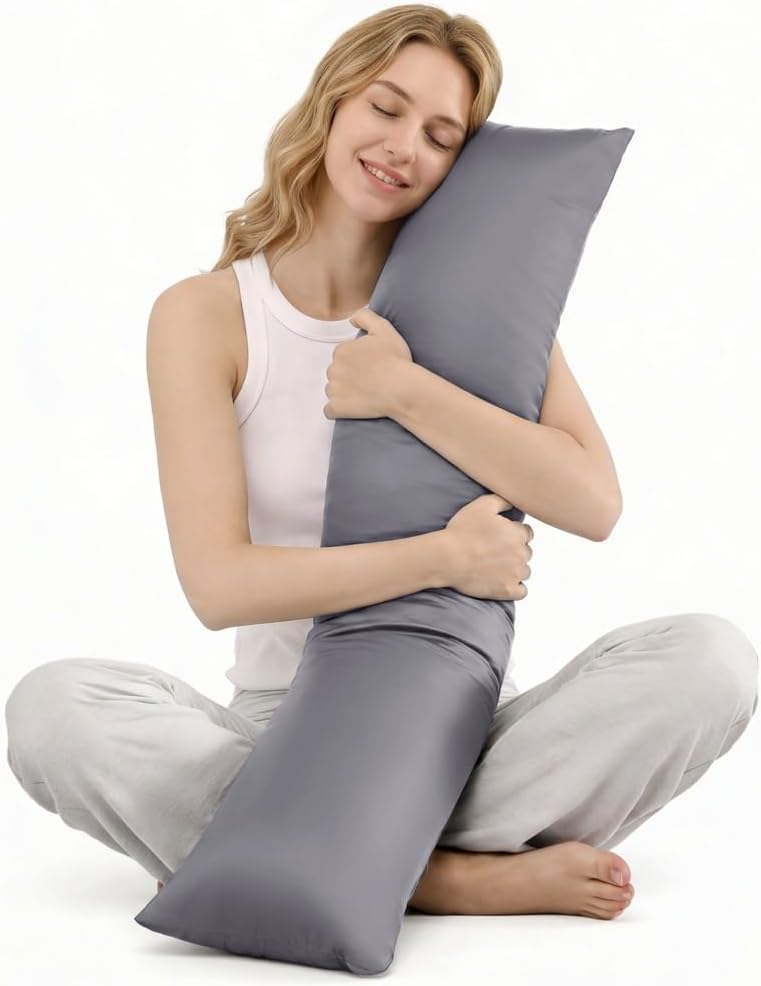 MIOTO 6.5lbs Weighted Body Pillow for Adult - Weighted Pillow for Better Sleep, Cooling Body Pillow with Tencel Cover, Long Pillow for Bed, Ideal Side Sleeper Pillow(41" x 10", Grey)