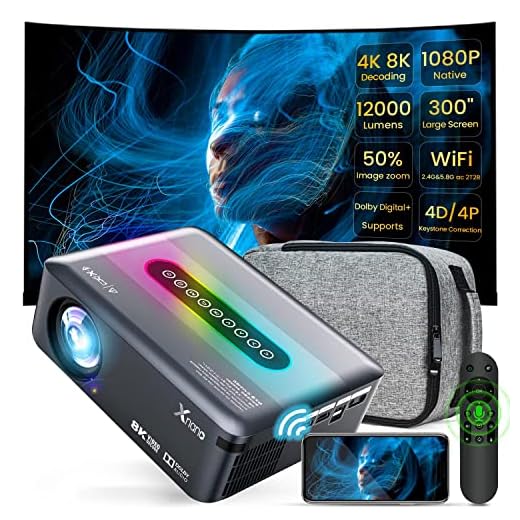 Native 1080P 4K Projector,Full HD Portable Home Projector,12000 Lumens 300" Display Indoor Outdoor Projector 4K 8K 5.8G WiFi BT 5.0 Trapezoidal Correction Compatible with Phone, PC,USB,TV Stick,Laptop