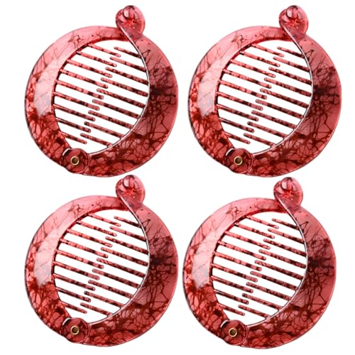 Large Prettyou 3.75 Inches Round Banana Hair Clips for Thick Hair 4 Pack in Tortoise Shell Blue Mint Green Side Comb Ponytail Holder (pink hair Large)