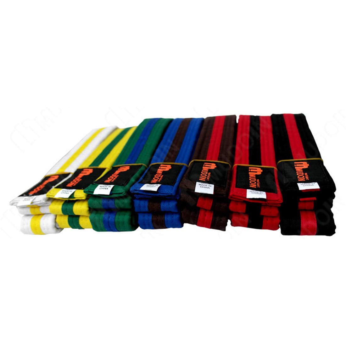 Mudoin Taekwondo Stripe Belts Length 160 / 180cm TKD Martial Arts Judo Karate (160cm(5.24ft), Yellow+Green+Yellow)