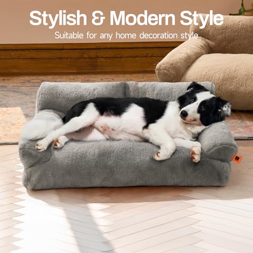 MEWOOFUN Katzenbett, Flauschig und weich Katzensofa Katzencouchbett für mittlere und kleine Hunde/Katzen, süßes Katzenbett mit Rutschfester Unterseite (Grau, L)
