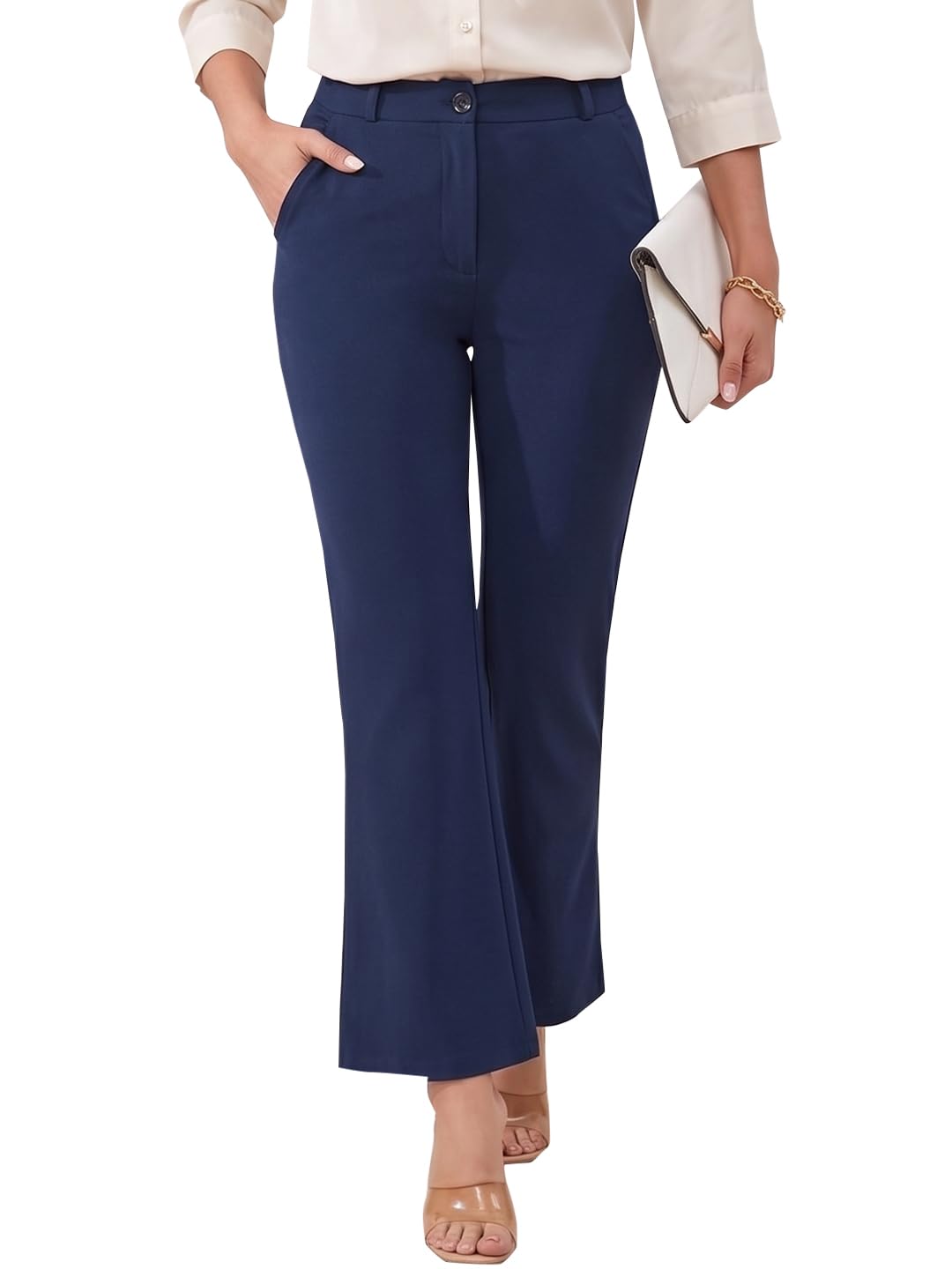 vogaan Women High Rise High Waist Trousers Flared Korean Style Formal Pants| Elegant Workwear for Office, College & Events-picture-45