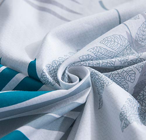 Image of SLEEPBELLA Duvet Cover Set, 600 Thread Count Cotton Leaf Botanical Pattern Print Reversible Comforter Cover Set (Queen, Teal Blue-Leaf)