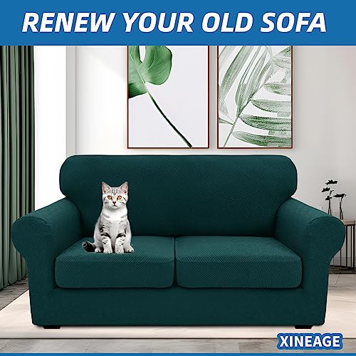XINEAGE 2025 New 3 Pieces Couch Covers for 2 Cushion Sofa Super Stretch Loveseat Slipcover Pet Dog Universal Slip Cover Anti Slip Love Seat Furniture Protector (Blackish Green, 55"-69")