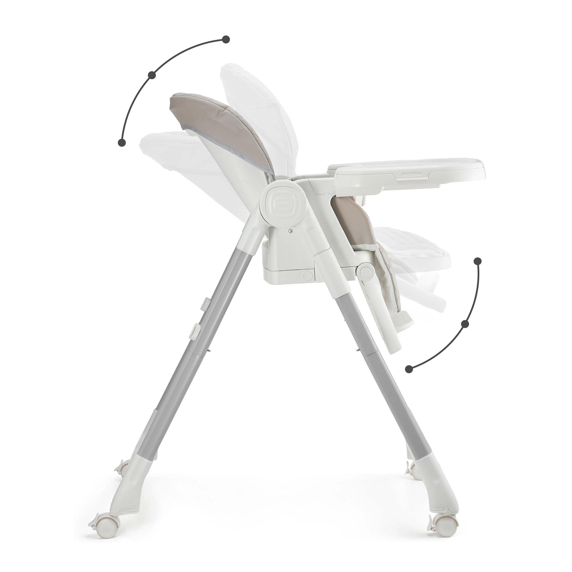 Kinderkraft TULO - Trona 3 en 1, silla infantil, asiento elevador, hasta 25 kg, 5 posiciones de altura, 3 posiciones de respaldo, 3 posiciones de reposapiés, 4 ruedas giratorias con cerraduras, Beige