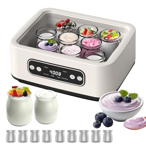 Yogurt Maker, Electric Yogurt Machine with 1.6L 304 Stainless Steel Inner Pot and 9 Portable Cups, Multifunctional Yogurt Machine with PTC Function& Time Control for Homemade Yogurt Fermentation