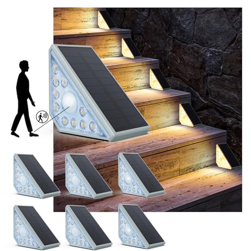 SEEMAIL Motion Sensor Solar Step Lights Outdoor Waterproof, 6PC Warm White Solar Stair Lights for...