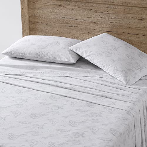 Eddie Bauer Home Sheets Cotton Percale Bedding Set, Crisp & Cool, Stylish Home Decor, Queen, Fish Atol White/Grey #TOP1