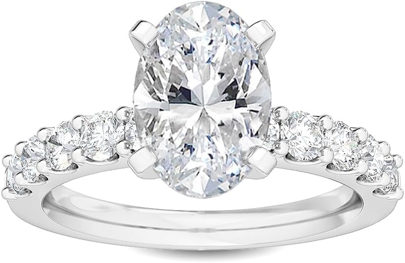 Houston Diamond District 1 to 5 Carat Oval,Round Cut LAB GROWN Diamond Side Stone Engagement Ring (Color D-E Clarity VS1-VS2)