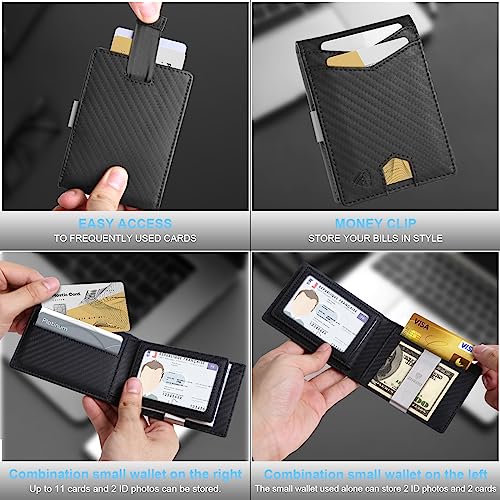 Slim Wallet for Men Carbon Fiber Money Clip RFID Blocking Bifold 2 in 1 Credit Card Holder for Men with Gift Box 2 ID Windows 10 Card Holders(Carbon Black)2