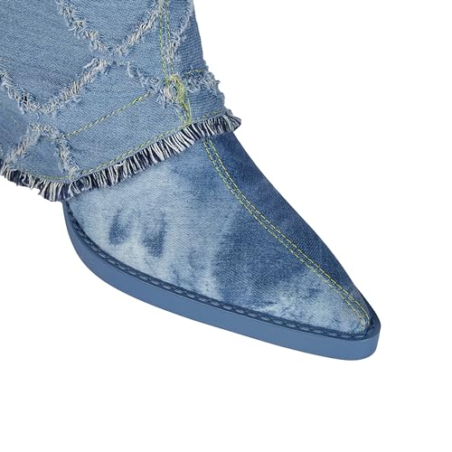 Women's Fashion-forward Versatile Denim Pointed toe Chunky Heel Over-the-Knee Boots3