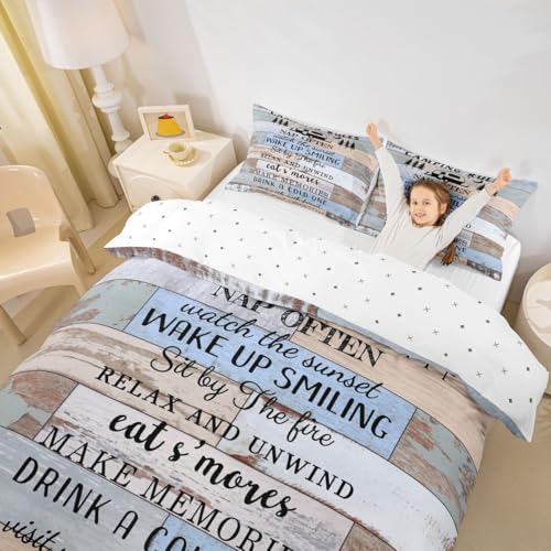 Erosebridal Kid Rv Camper Comforter Queen Size, Happy Camping Bed in A Bag 7 Pieces, Rustic Farmhouse Bedding Set-1 Comforter,1 Fitted Sheet, 1 Flat Sheet,2 Pillow Cases,2 Throw Pillow Covers - Image 2