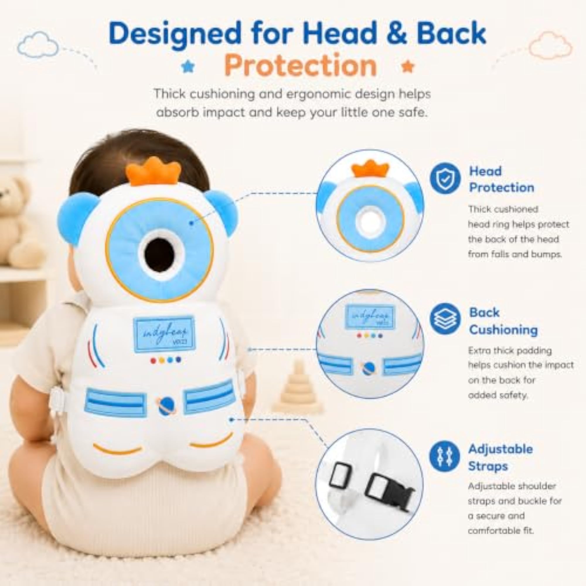 Baby Head Protector Cushion for 6-24 Months, Soft Plush Safety Backpack