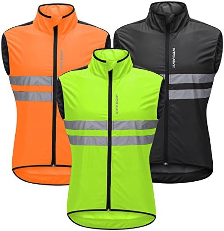 WOSAWE Men's High Visibility Cycling Wind Vest Sleeveless Reflective Bicycle Gilet, L Green