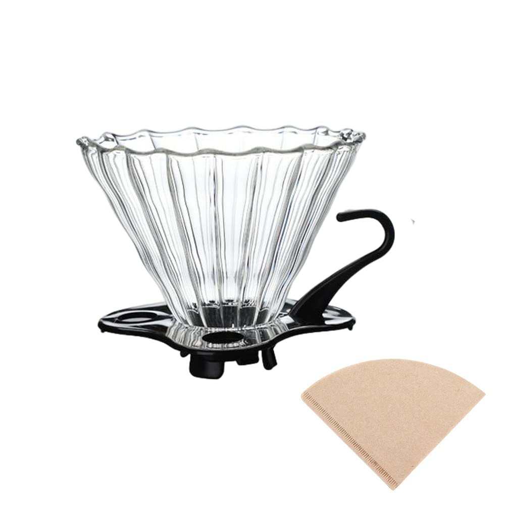 Glass Coffee Dripper, V60 Pour Over Coffee Dripper With Base, Slow Brewing Accessories for Home Cafe Restaurants, 1-4 Cups
