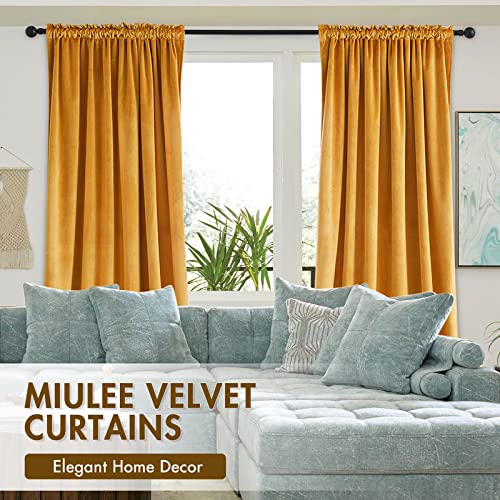 Image of MIULEE Mustard Yellow Blackout Velvet Curtains Drapes 63 Inch Long 52 inchx63 inch