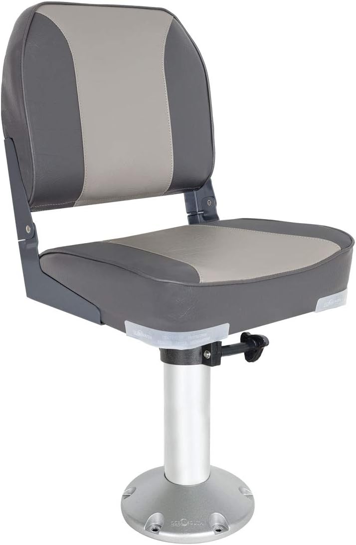 Oceansouth FOLDING BOAT SEAT WITH FIXED 13" SEAT PEDESTAL CHARCOAL/GRAY fishing folding chair accessories kayak boat seats seat covers back pack canoe paddle board waterproof cushions boating swivel