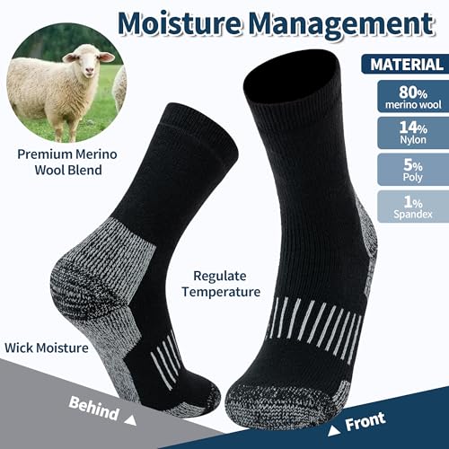 Image of Time May Tell Mens Merino Wool Hiking Cushion Socks Thermal Warm Crew Winter Boot Socks Pack (2 /4 Pair,6-13 Size)