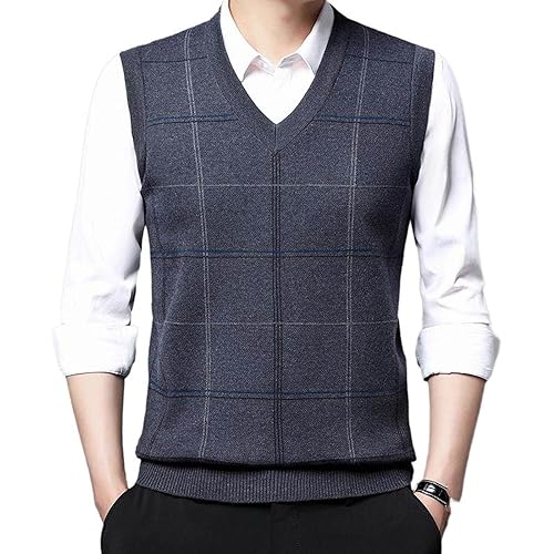 Suéter chaleco con cuello en V para hombre joven prenda de punto jacquard clásica