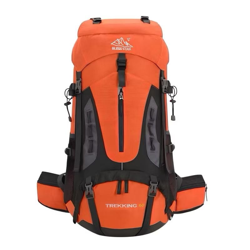 Mochila Cargueira de Trilha Trekking 60L Múltiplos Compartimentos Sistema de Ventilação Ideal para Camping Montanhismo Viagem Esportes Impermeavel (Laranja)