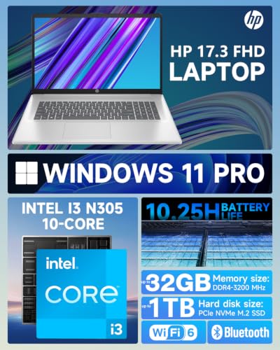 Image of HP 17.3 inch FHD Student Laptop Computer-Intel 8core i3-N305 16GB RAM 512GB SSD
