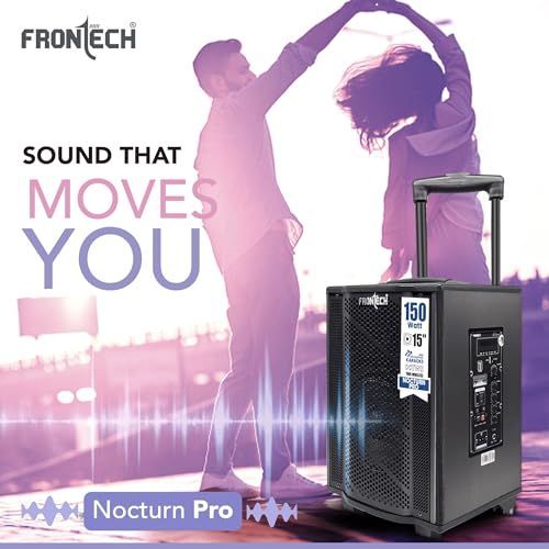 Image of FRONTECH Nocturn Pro Trolley Speaker | 150W Powerful Sound | Dual Wireless Microphones | USB /TF /Bluetooth /FM | Guitar & MIC Input | Rechargeable Battery (SW-0211, Black)