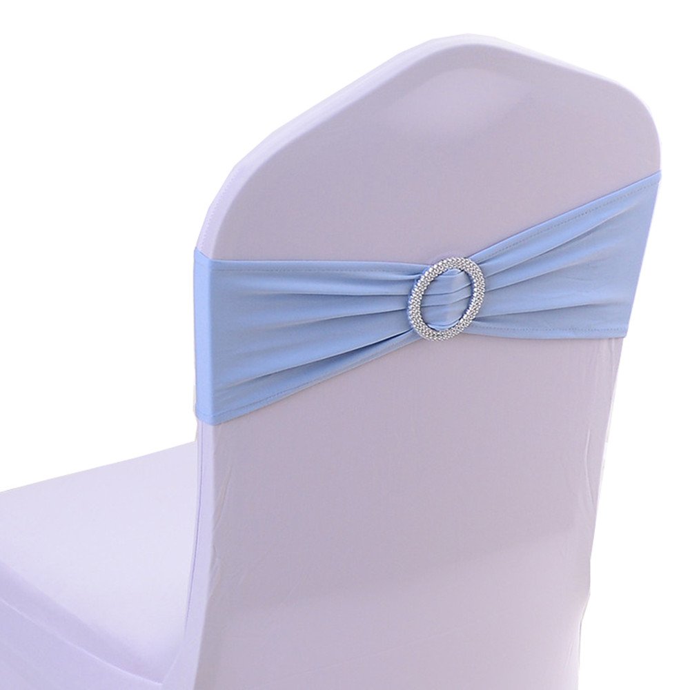 iEventStar Spandex Chair Sash Cover Stretch Band with Buckle Slider Sashes Bow Hotel Wedding Banquet Decoration (50, Light Blue)