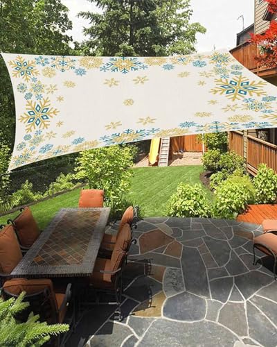 Boanket Sun Shade Sail 6.5' x 10', Christmas UV Block Sun Sails Shades, Xmas Teal Yellow Snowflake Winter Shade Cloth for Patio Deck Terrace Garden Lawns Beach Backyard