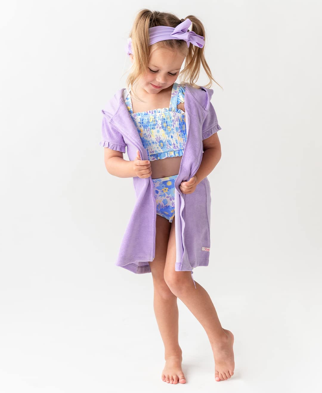 RuffleButts Girls Terry Knit Full-Zip Swim Cover-Up Dress
