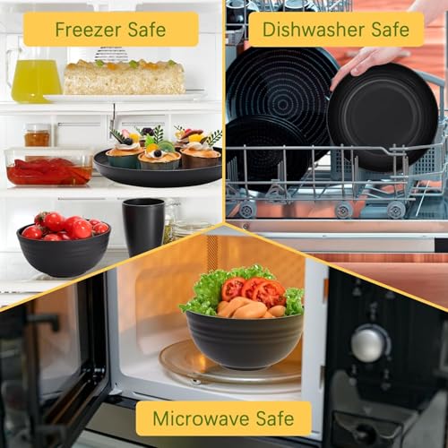 KAHEIGN 32Pcs Plastic Dinnerware Set, 8 Set Unbreakable Dinner Sets Included 8Pcs 25CM Dinner Plates, 8Pcs 20CM Salad Plates, 8 Pcs 720ml Bowls, 8 Pcs 360ml Cups - Microwave & Dishwasher Safe - Image 6