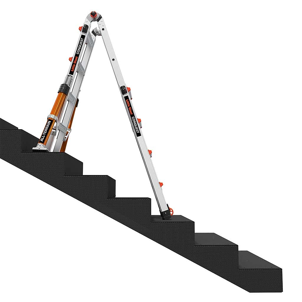 Little Giant Leitern 1304-024 Conquest All-Terrain Mehrzweckleitern, 4 Stufen, seitlich montierte Stabilisatorstangen, schwere Konstruktion in Militärqualität, EN131