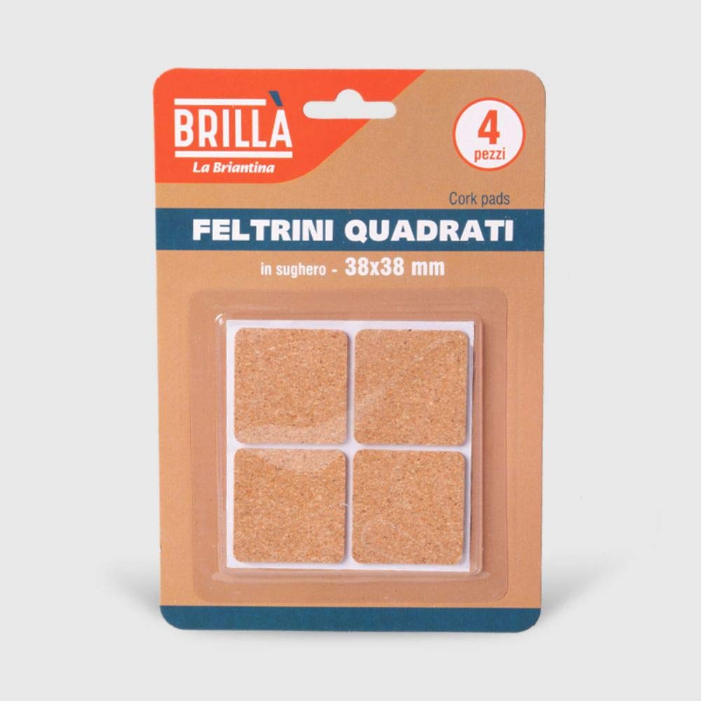 La Briantina 4 Pieces Cork Pads for Furniture Furniture and Floor Protection, 3.8 x 3.8 cm, 4 Pieces, 3.8x3.8 cm