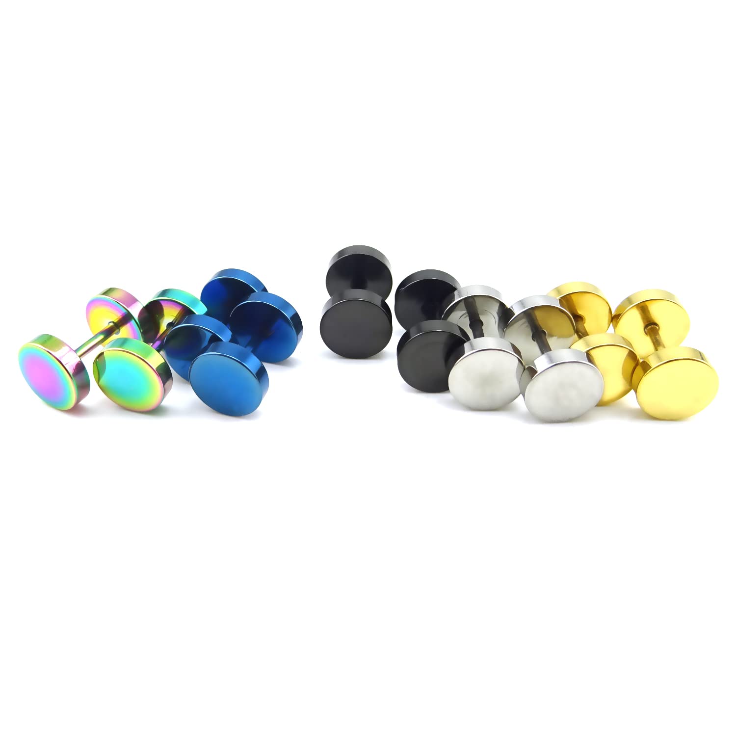 5 pares de aretes de acero inoxidable unisex para hombres y mujeres, aretes tipo túnel punk, piercing para la oreja, Acero inoxidable 7