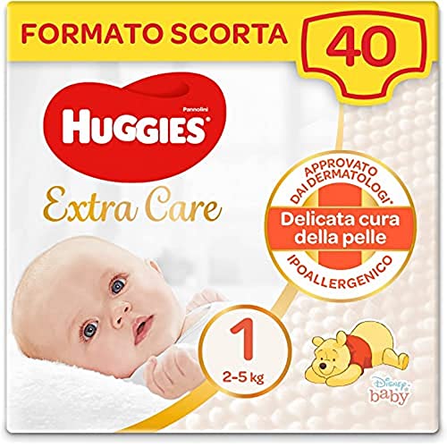 Huggies Extra Care Bebè Pañales, Talla 2 (3-6 kg) Paquete de 40 pañales
