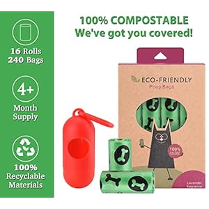 Biodegradable dog poo bags with holder 240 large poop bags corn starch blended compostable poo bag extra thick strong leak proof poop waste bag for dogs green   cucciolini doodles