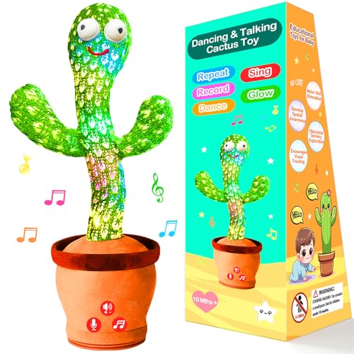 Image of River Mill Dancing Talking Cactus Toy with Adjustable Volume, Interactive Cactus Baby Toys for 6-18 Months+, Upgraded Safe and Secure Plush Eyes Baby Toys, Birthday Gifts for Babies (Green)