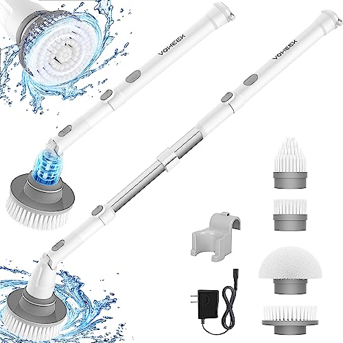 Image of Voweek Electric Spin Scrubber, Cordless Cleaning Brush with Adjustable Extension Arm 4 Replaceable Cleaning Heads, Power Shower Scrubber for Bathroom, Tub, Tile, Floor