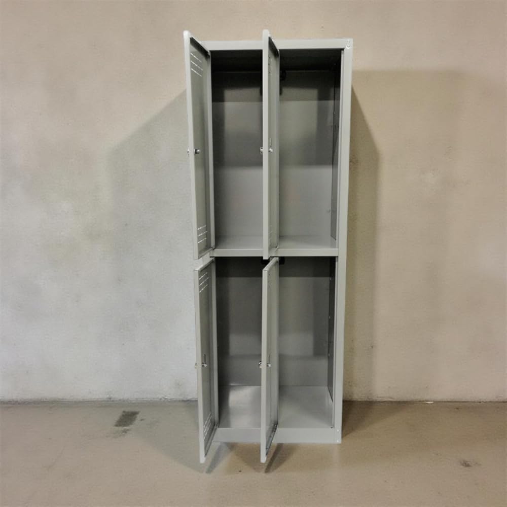 Armadio Spogliatoio - 4 Ripiani, Appendiabiti, Separatore, per Ufficio, Palestra, Aerazione Superiore ed Inferiore, Maniglia Lucchettabile, Kit ad Incastro, Bulloni - 60x40x167h cm (4 ante)