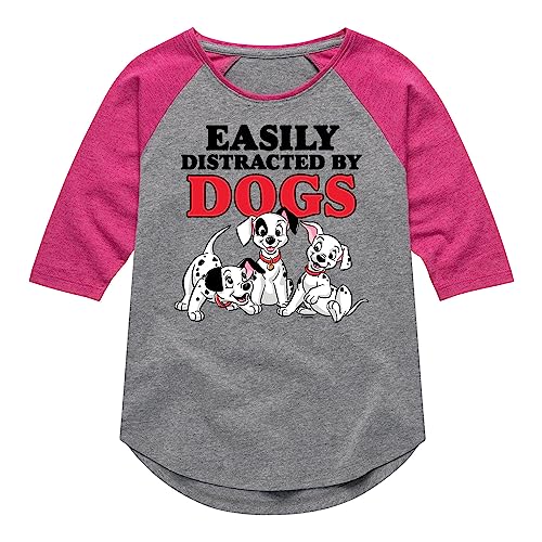 Disney 101 Dalmatians - Easily Distracted by Dogs - Toddler and Youth Girls Raglan Graphic T-Shirt