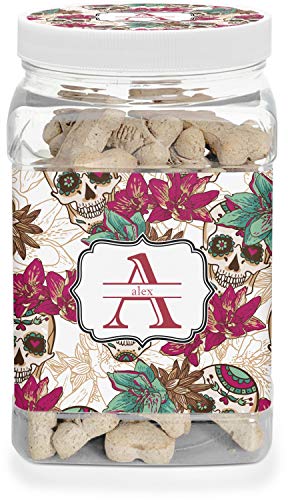 YouCustomizeIt Personalized Sugar Skulls & Flowers Dog Treat Jar