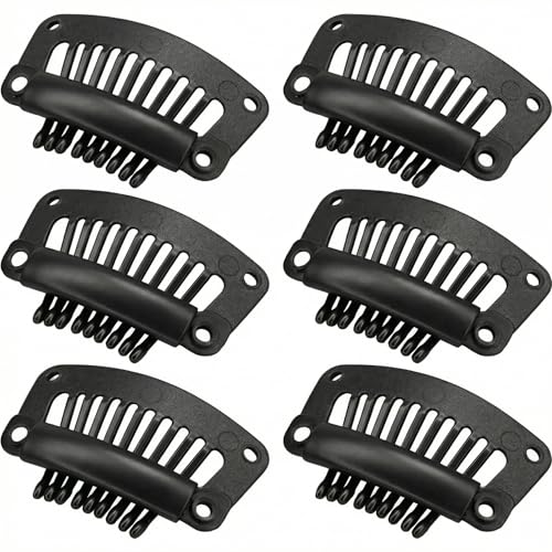 HyunDu 9-Tooth Plastic Wig Clips 6 Pack Black Sewing Hair Clips for Wigs Hair Extension Clips for DIY Wig Making Snap Hair Clips for Wigs Accessories