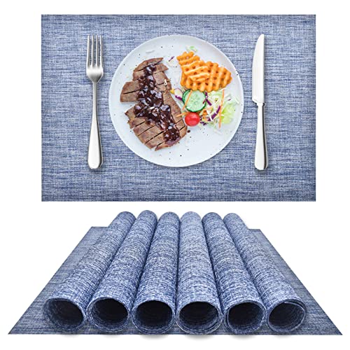 Manteles Individuales Plastico LIFEWEAR Salvamanteles Individuales Lavables Resistentes al Calor Individuales Mesa Antideslizantes Mantel Individual Juego de 6,S01 Azul