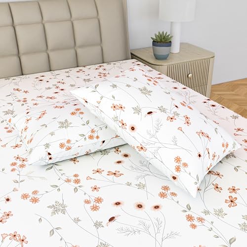 Image of LINENWALAS 100% Cotton Percale Large Standard Size Pillow Case Set of 2, Crisp and Cooling 200 TC, Premium Cotton Printed Bed Pillow Covers (20x30 inch, Crimson Flower)