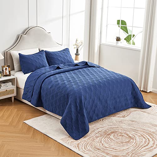 Beeweed Quilt Set Twin Size 2 Pieces, Lightweight Microfiber Diamond Pattern Bedspreads For All Season, Navy Blue Soft Summer Coverlet Set With Ultrasonic Quilting Technology (1 Quilt, 1 Pillow Shams) #TOP1