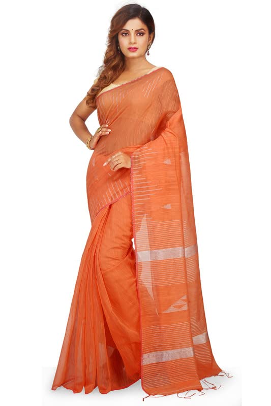 Image of BENGAL HANDLOOM Women's Cotton Linen Slab Sarees with Jaquard Work with Blouse Piece