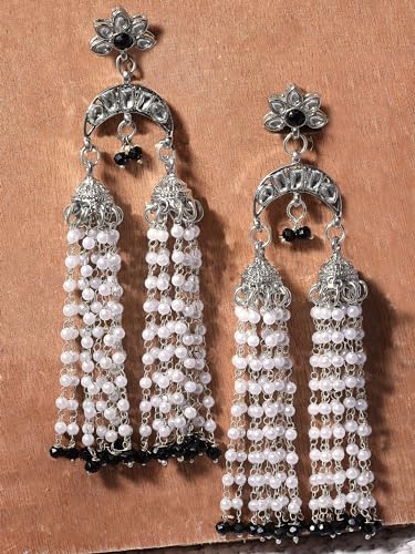 Image of Karatcart Black Beads Long Drop Earrings For womens