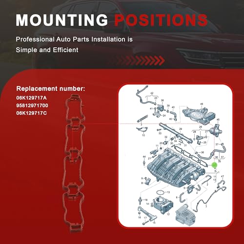 Image of 06K129717A Engine Intake Manifold Gasket Compatible with VW Arteon Beetle Golf Jetta Passat Tiguan Audi A3 A4 A5 A6 A7 Q7 Q8 TT EA888 MK3 1.8T 2.0T