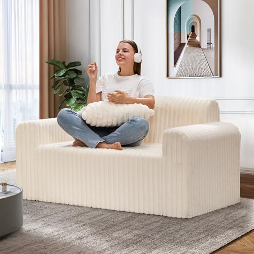 Listado de Departamento de blancos para comprar hoy. 43 Hobestluk - Sofá de espuma de 2 plazas para espacios pequeños, cómodos sofás con funda extraíble, sofá peludo con almohadas para sala de estar, recámara, departamento,...